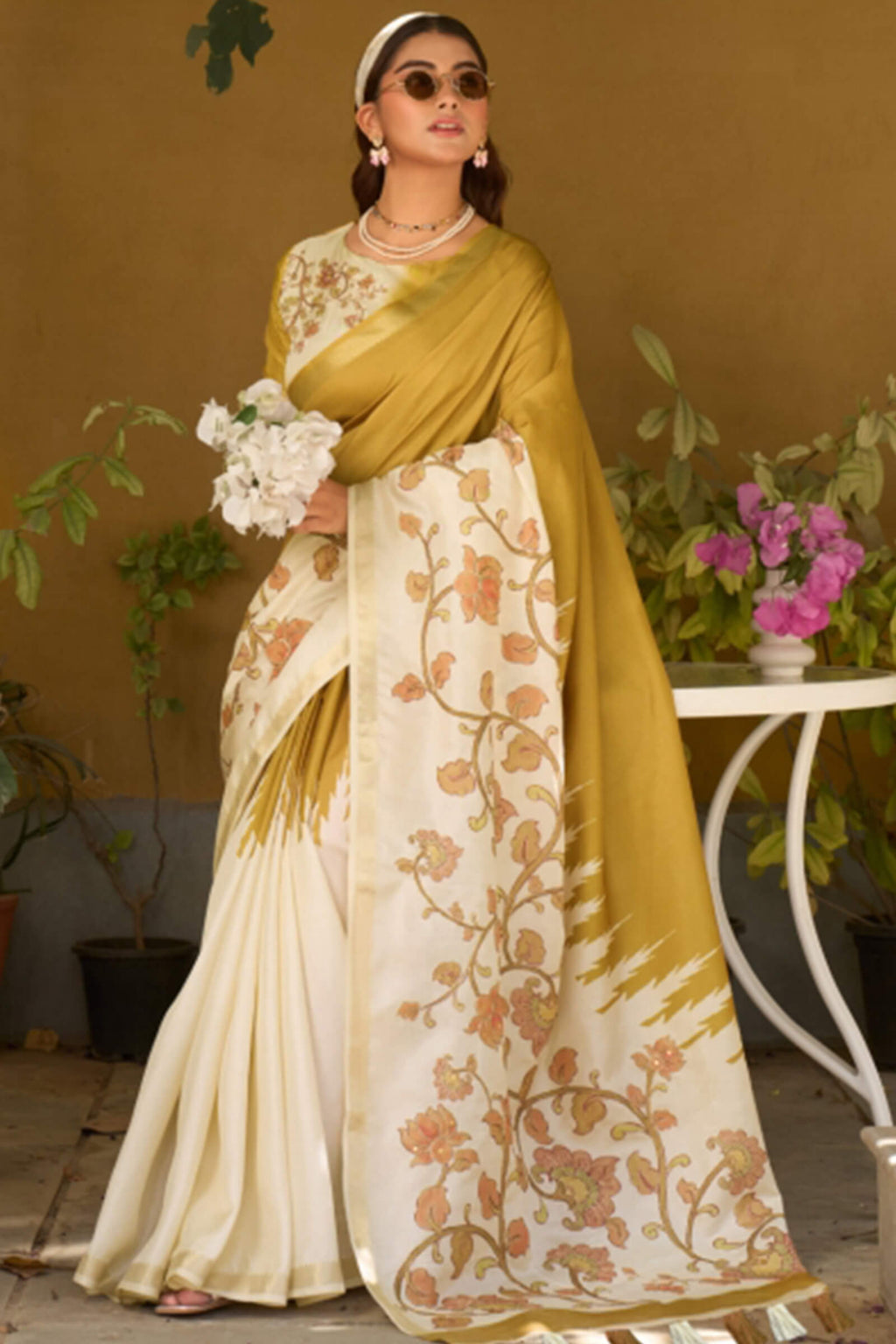 Dark Mustard Tusser Silk Saree