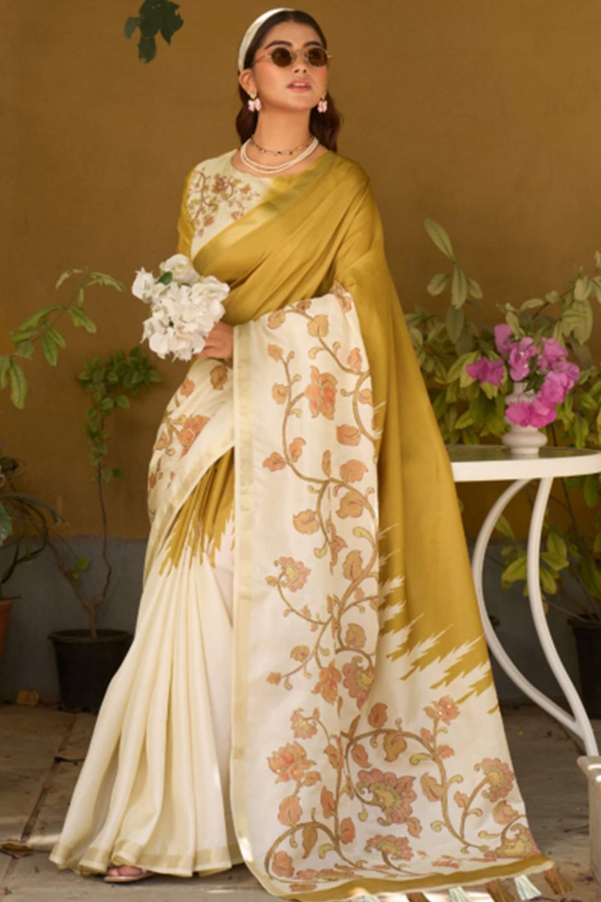 Dark Mustard Tusser Silk Saree