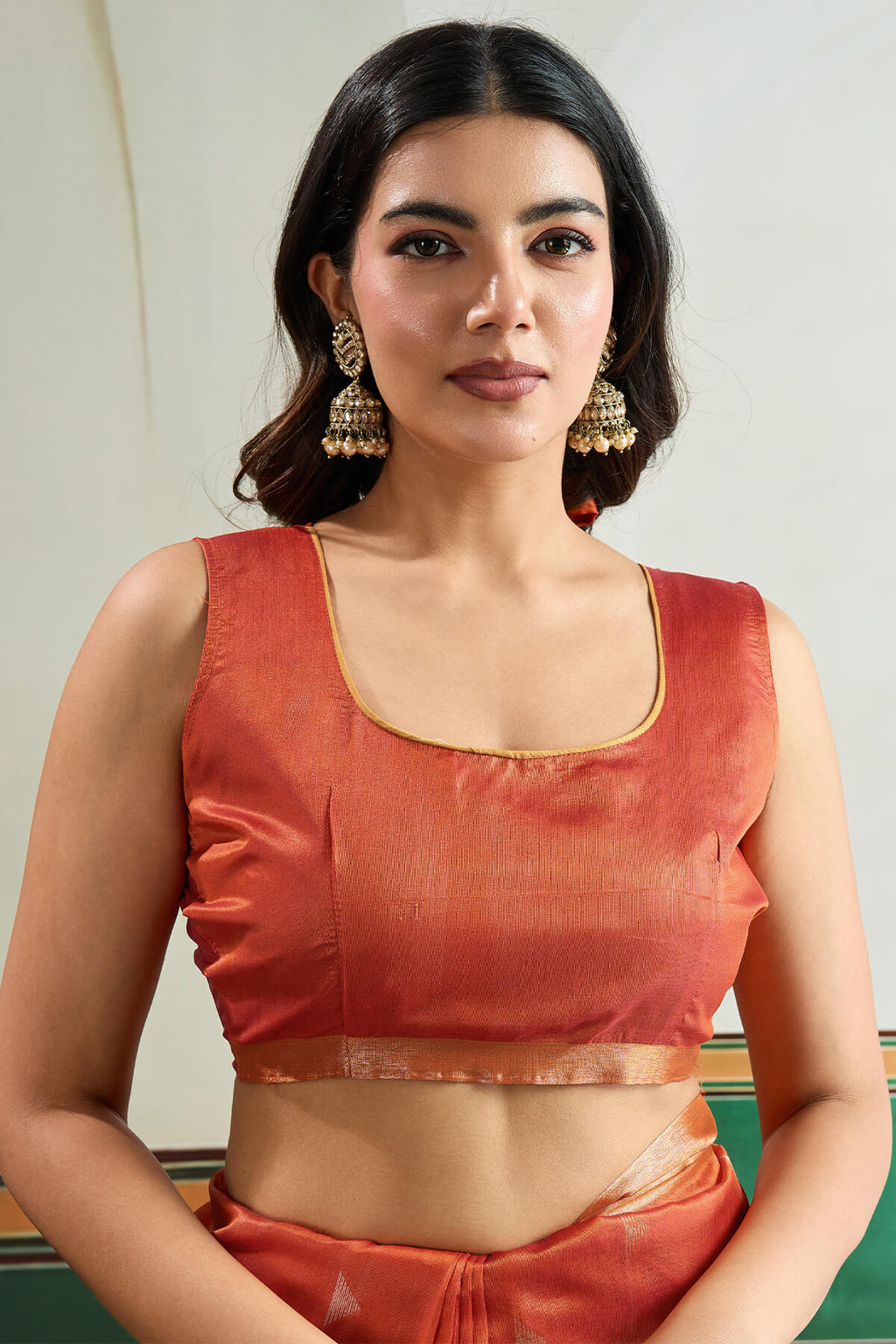Dark Peach Woven Tussar Silk Saree