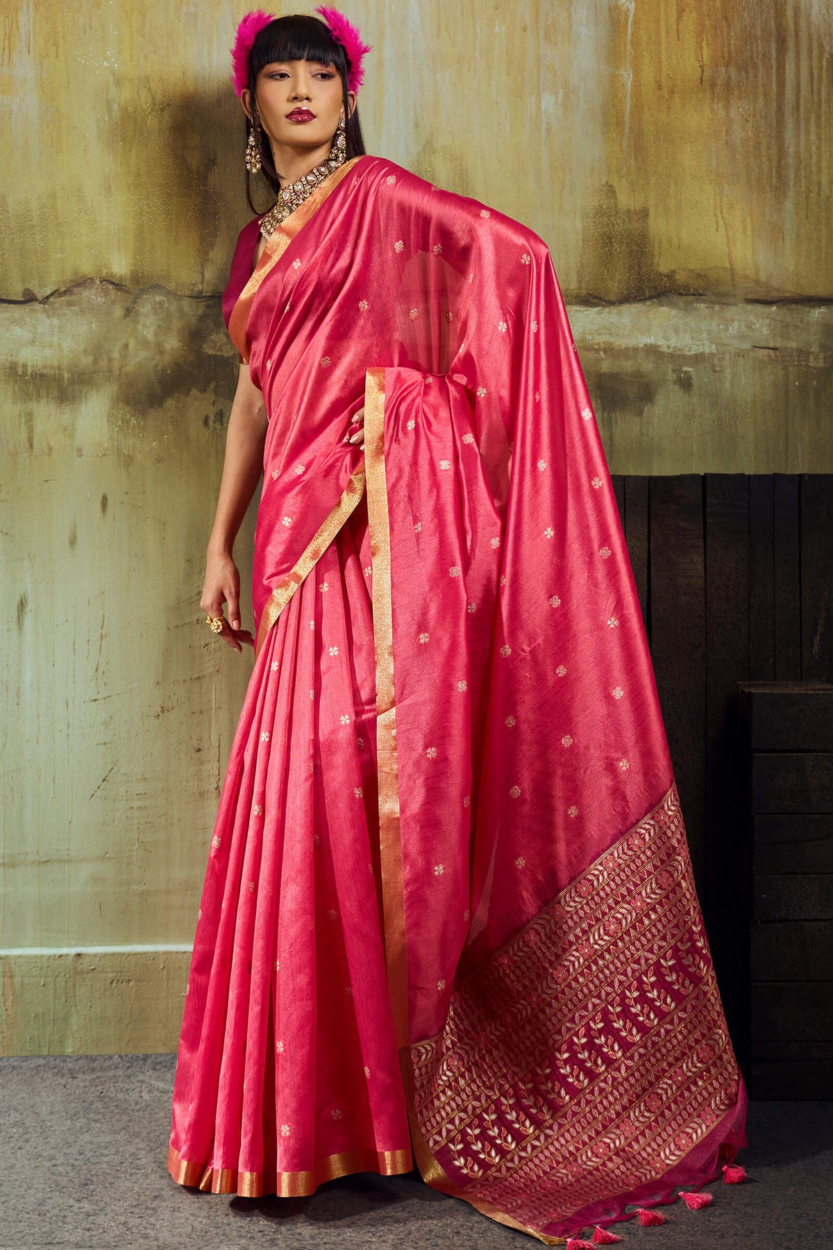Dark Pink Banarasi Handloom silk saree