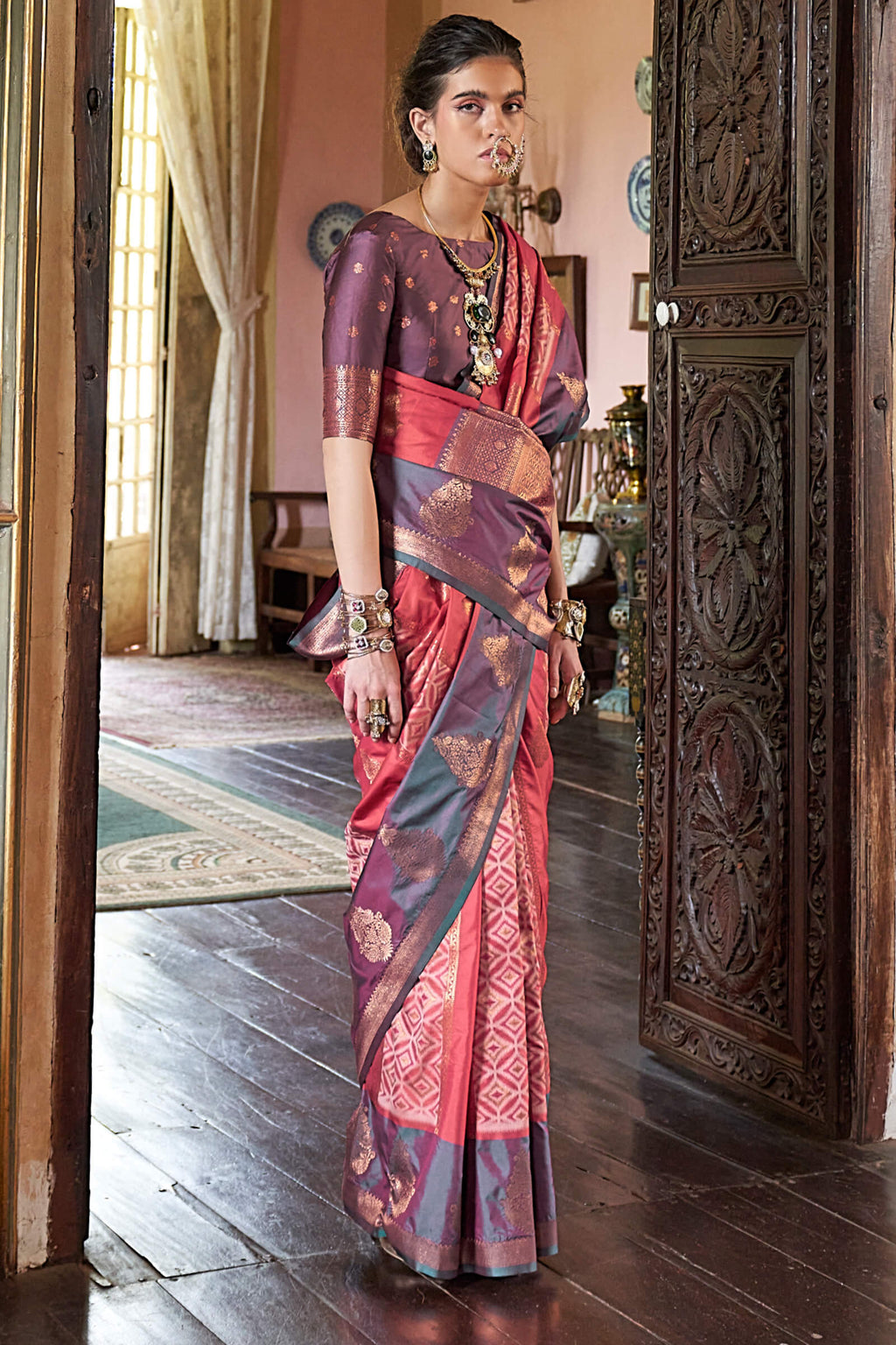 Dark Pink Banarasi Silk Saree