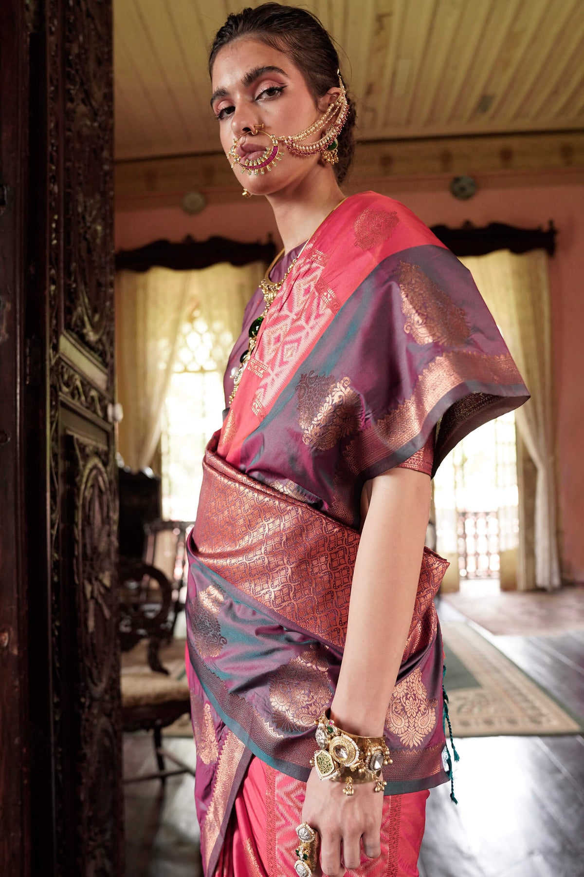 Dark Pink Banarasi Silk Saree