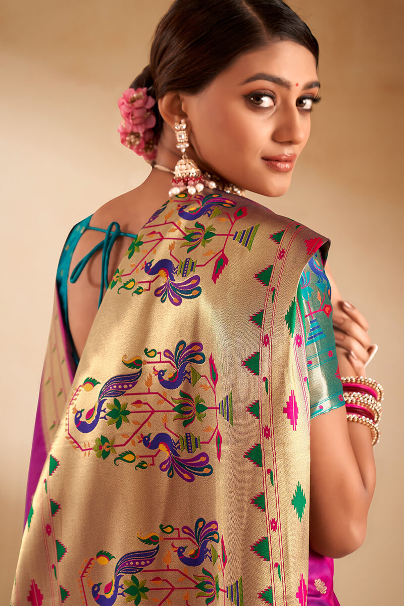 Dark Turquoise Paithani Silk Saree