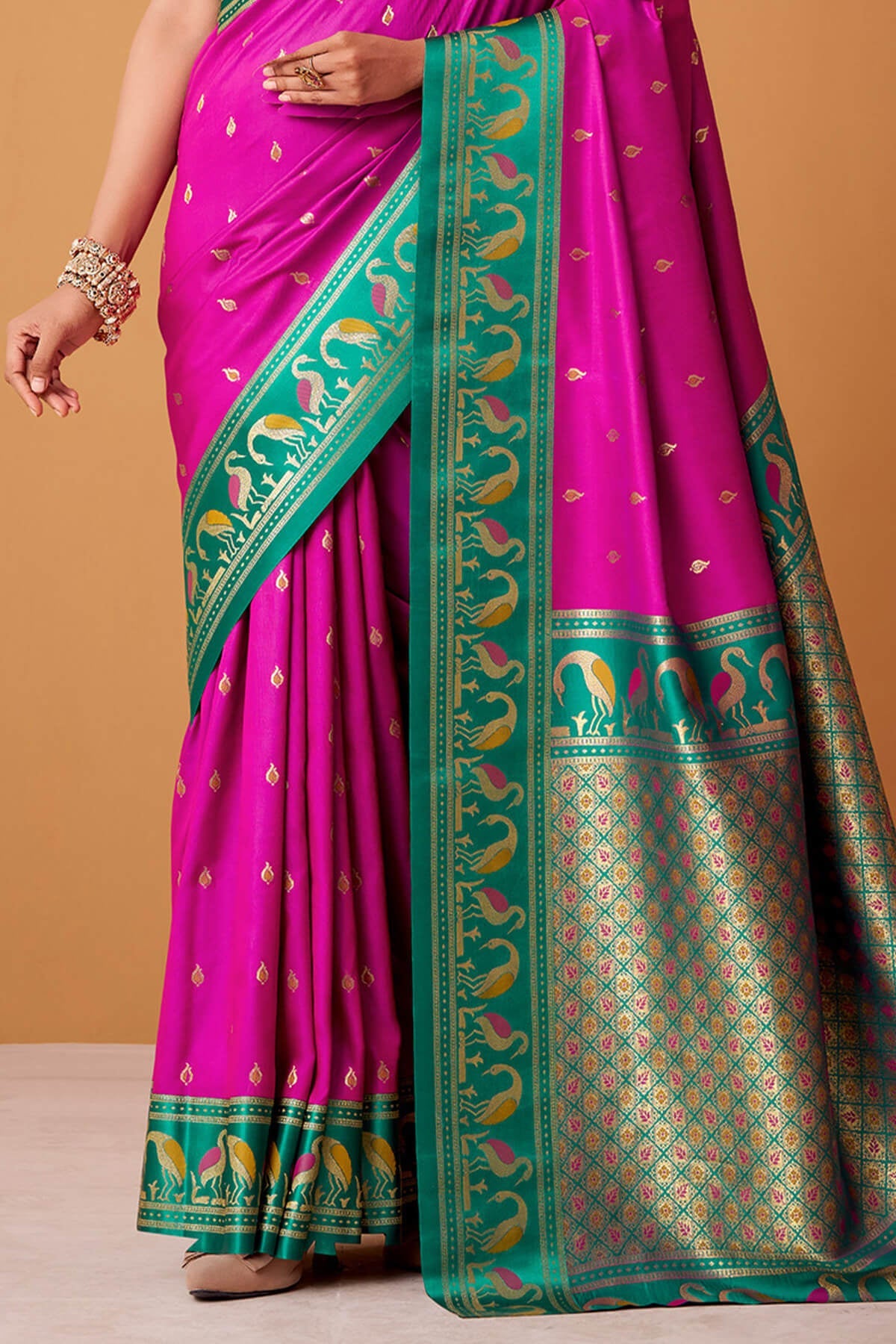 Deep Cerise Pink Banarasi Soft Satin Silk Saree