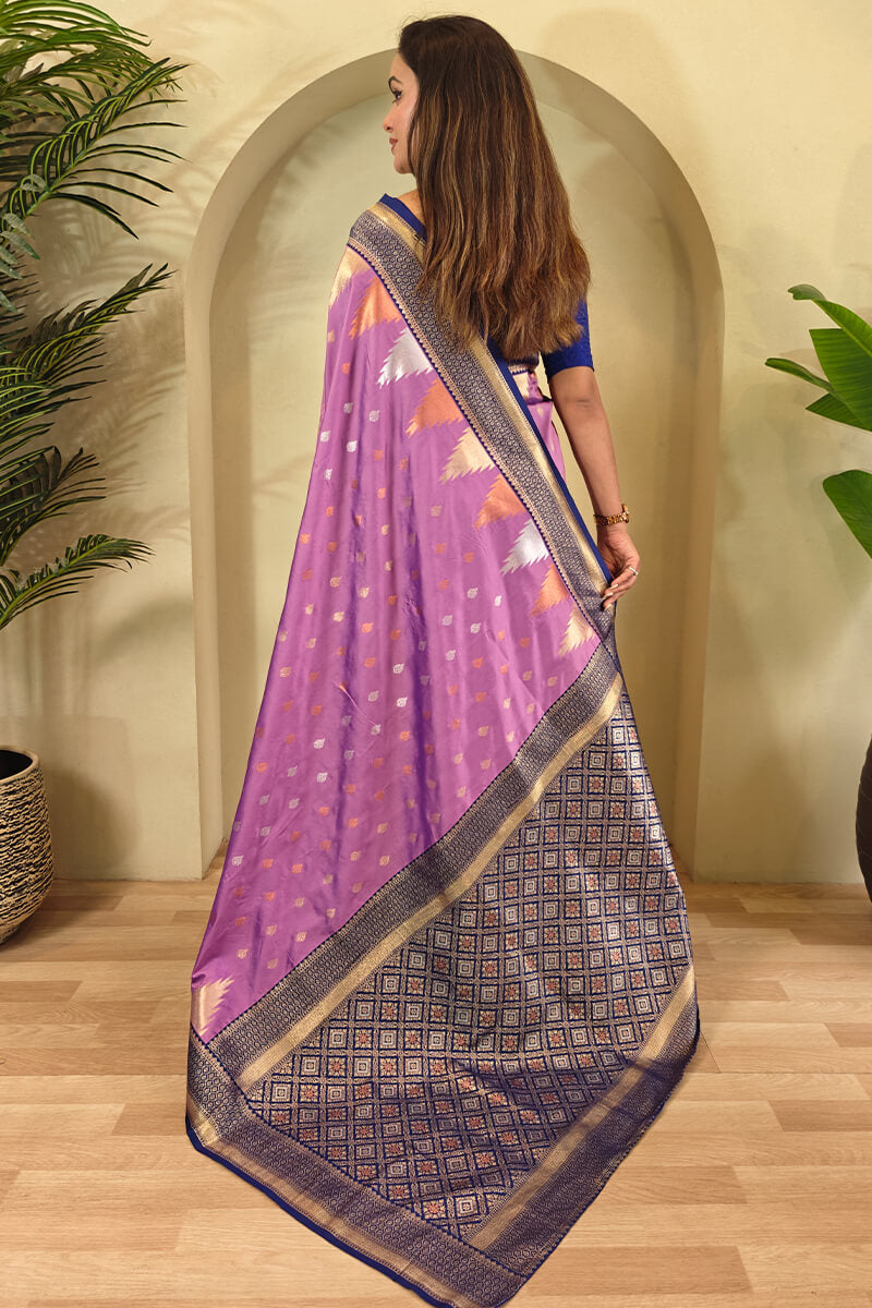 Deep Lavender Zari Woven Banarasi Silk Saree