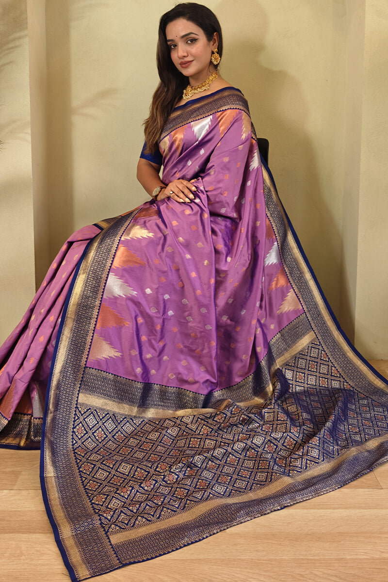 Deep Lavender Zari Woven Banarasi Silk Saree