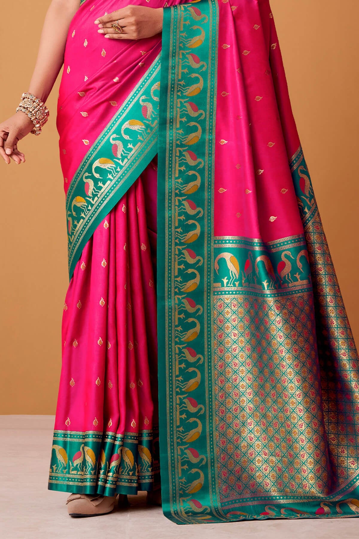 Deep Pink Banarasi Soft Satin Silk Saree