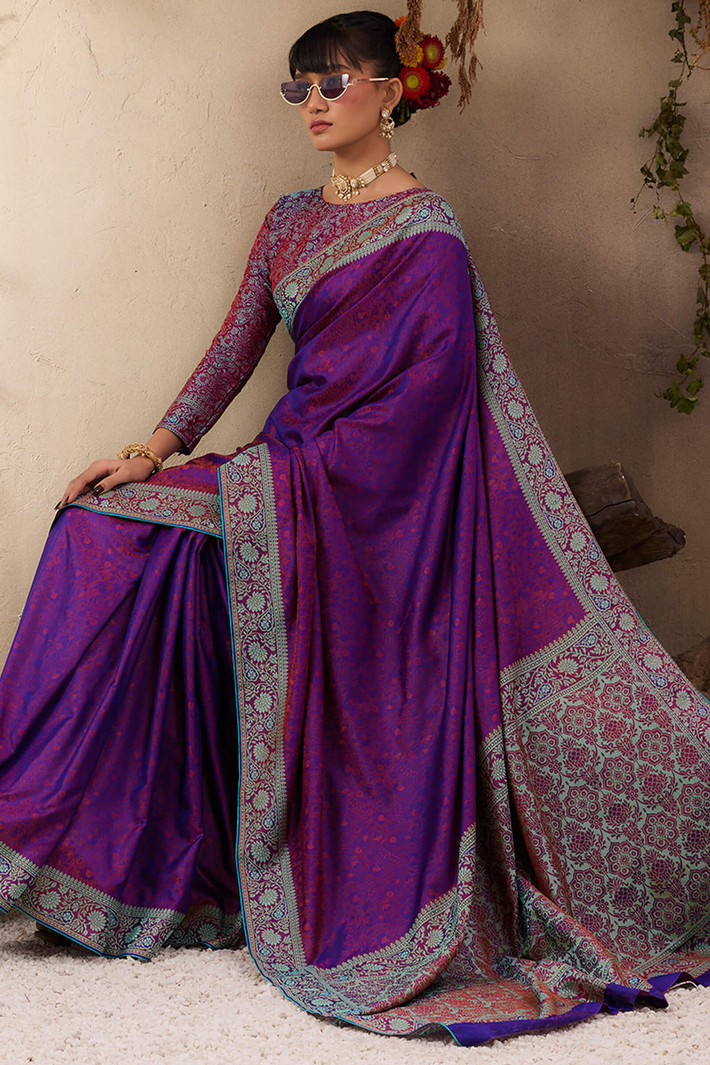 Deep Purple Kanjivaram Silk Saree