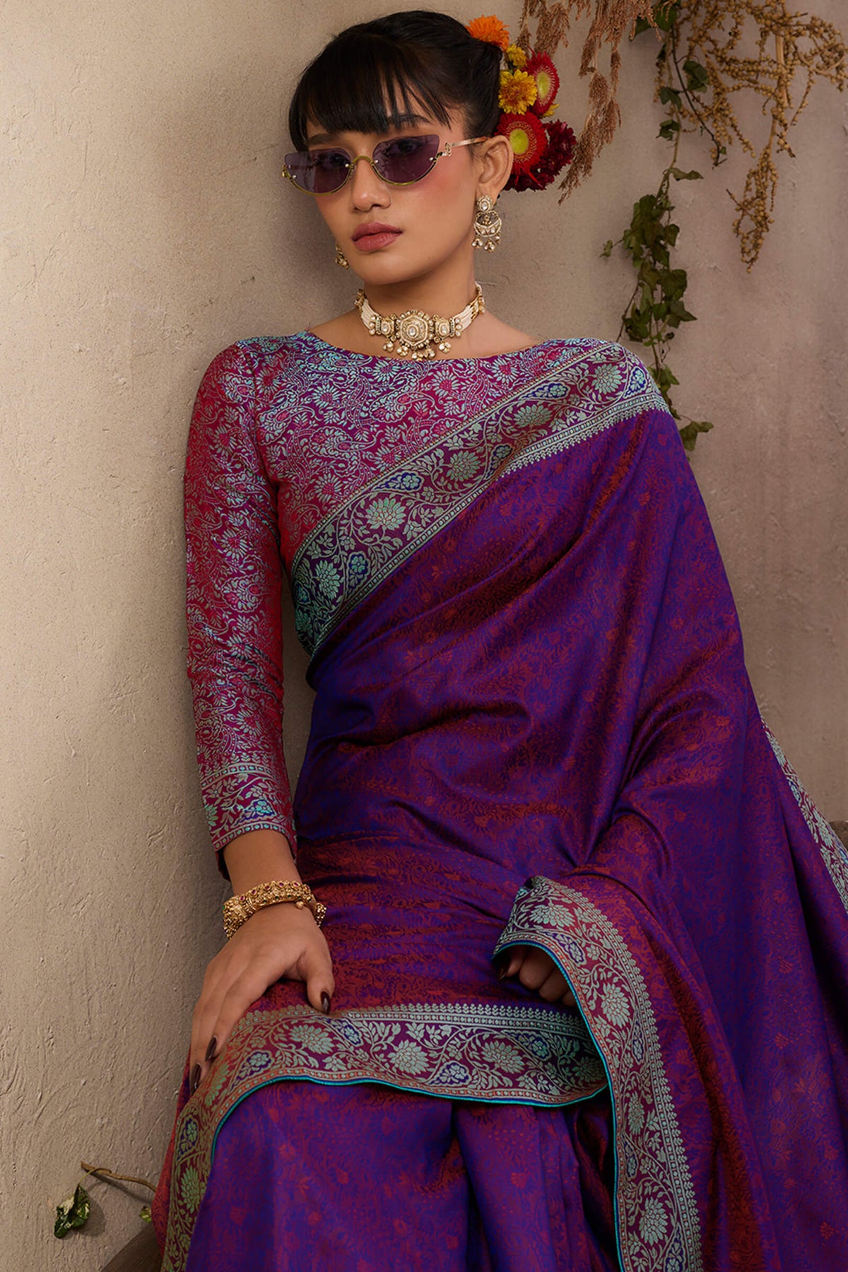Deep Purple Kanjivaram Silk Saree
