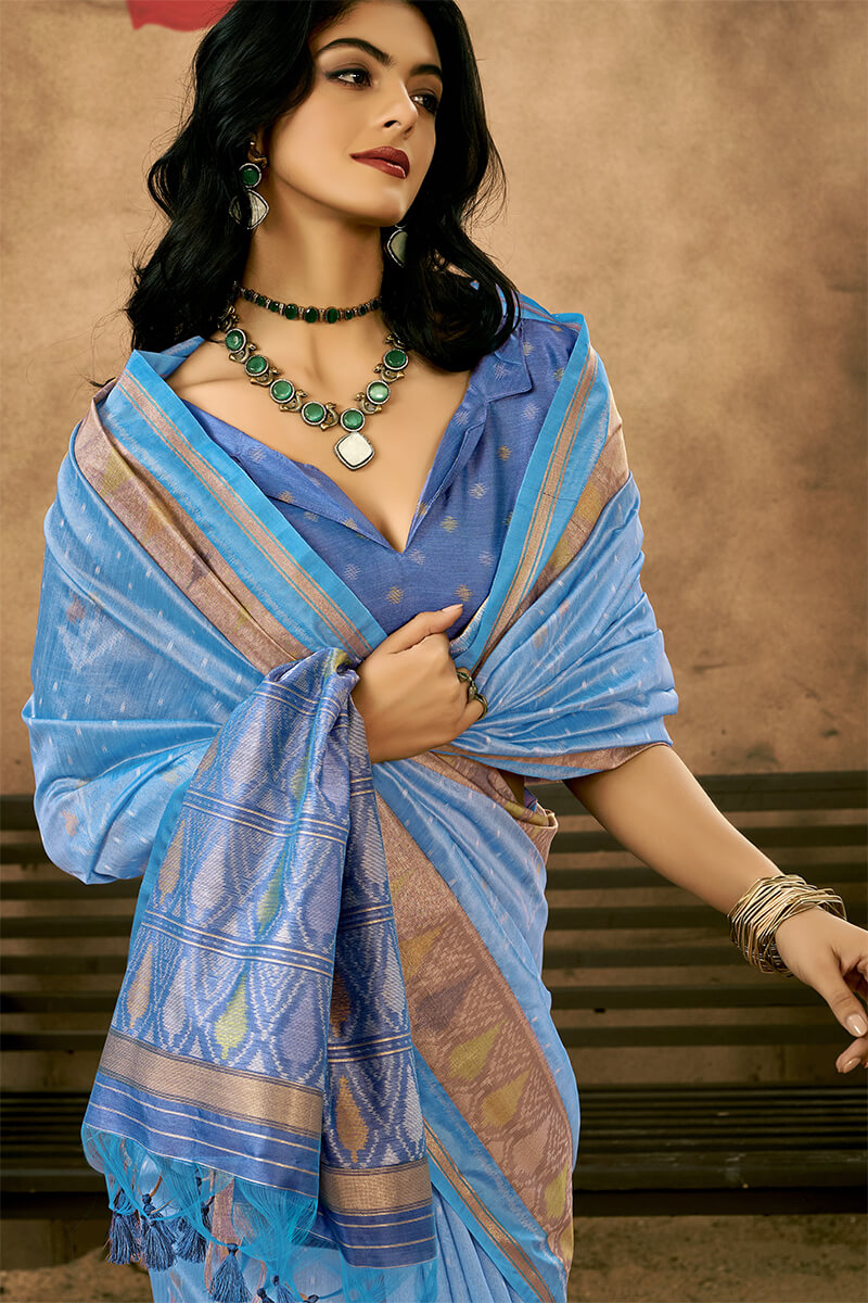 Denim Blue Patola Silk Saree