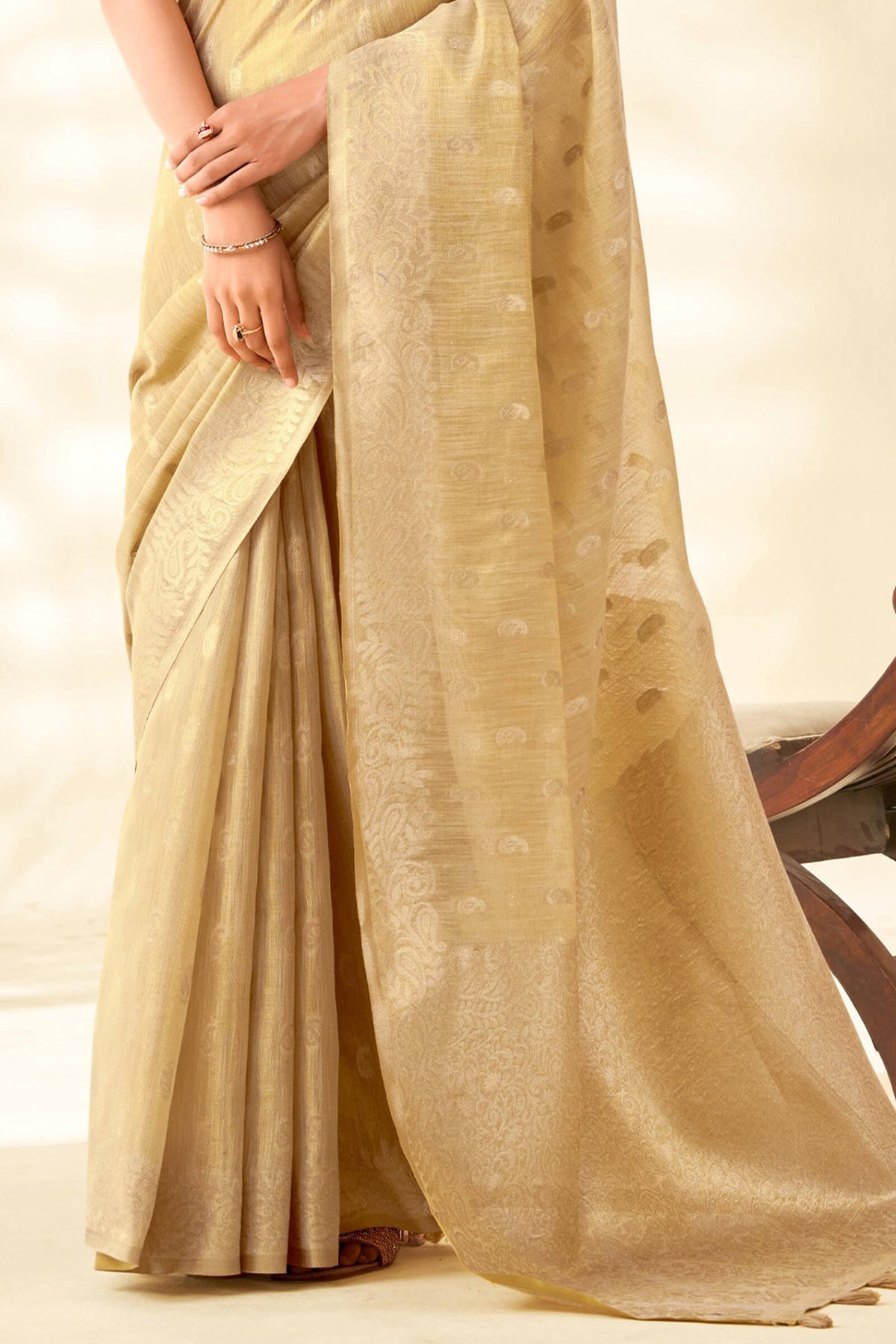 Desert Beige Tissue Linen Silk Saree
