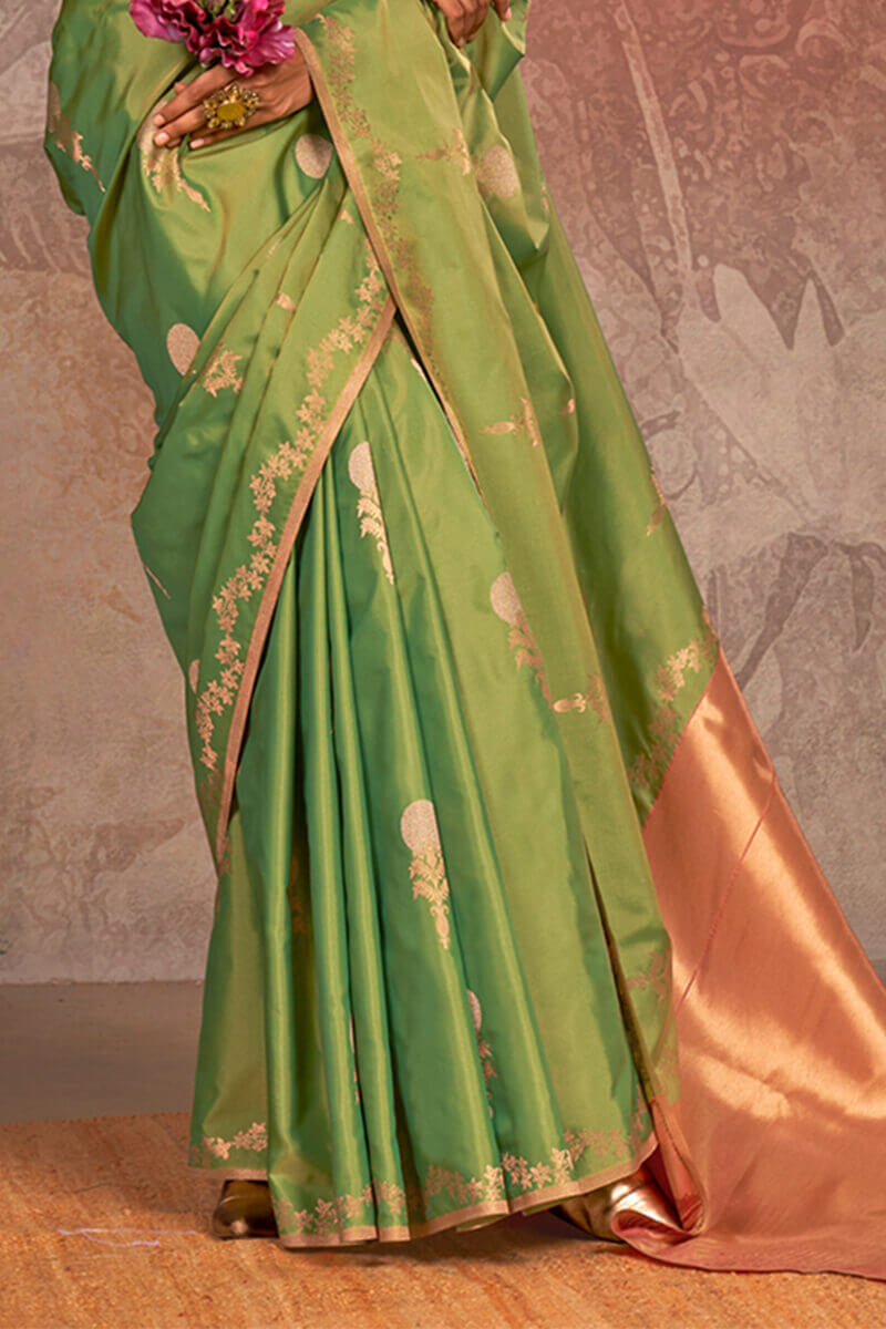 Drab Green Banarasi Two Tone Silk Saree
