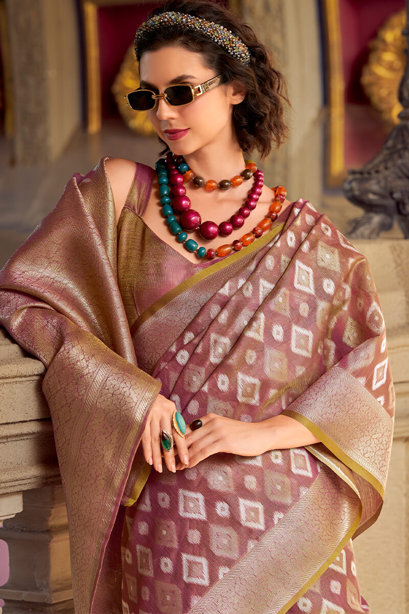 Dull Pink Tissue Silk Saree