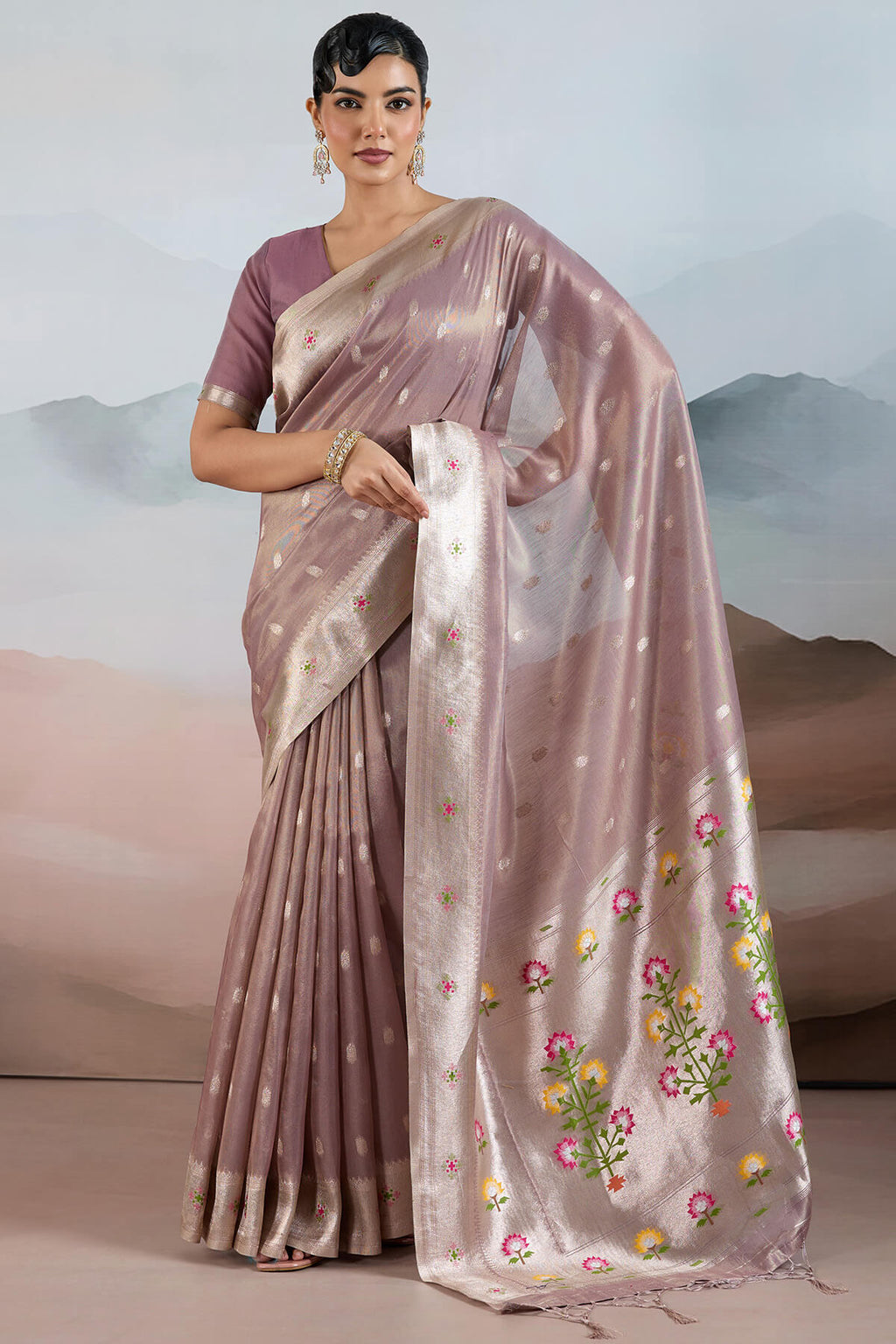 Dull Purple Paithani Tissue Silk Saree