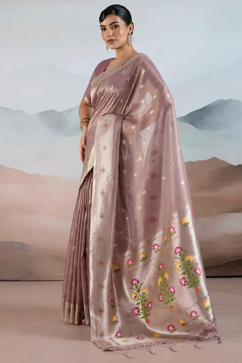 Dull Purple Paithani Tissue Silk Saree