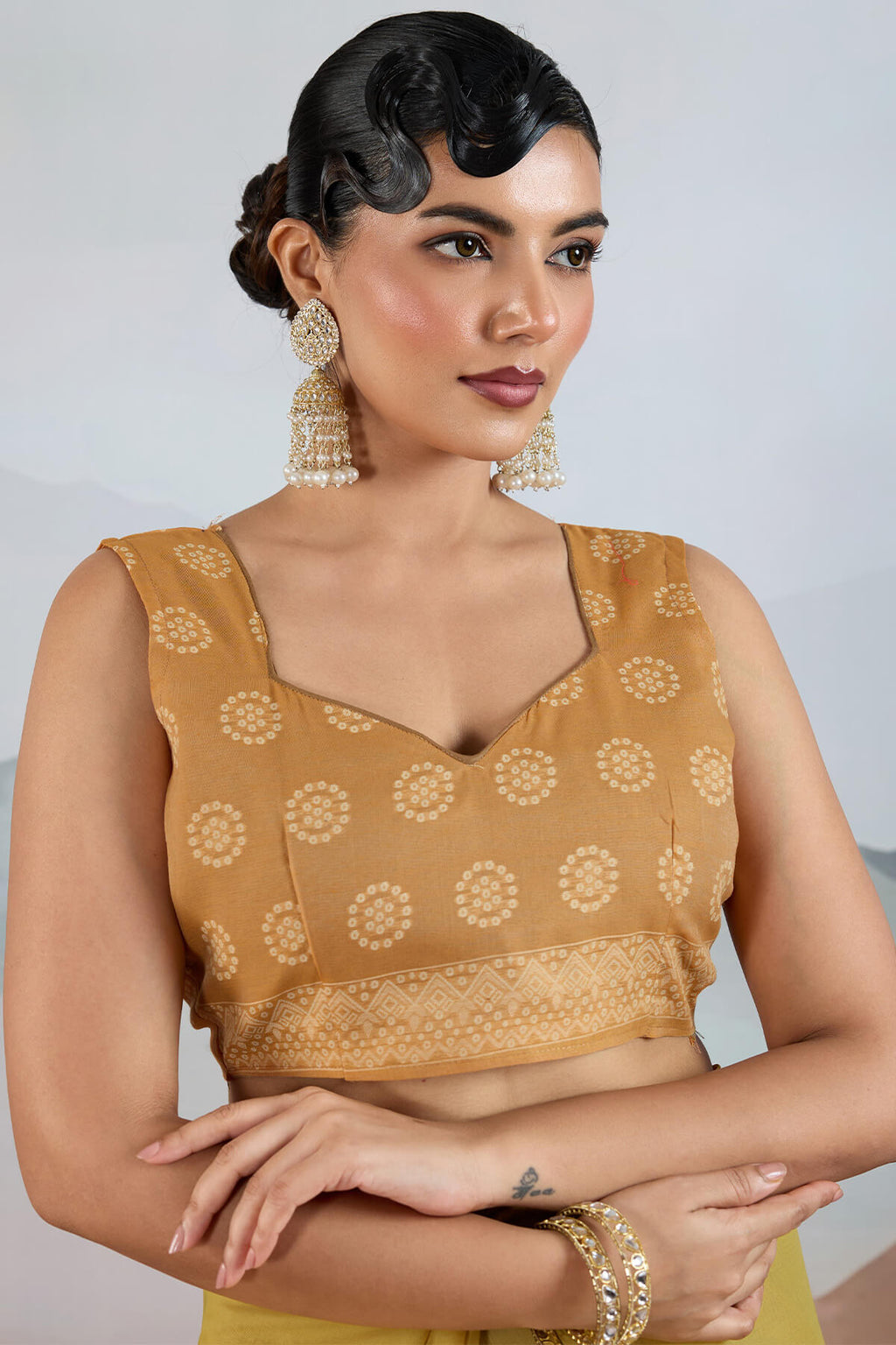 Dull Yellow Pure Cotton Viscose Silk Saree