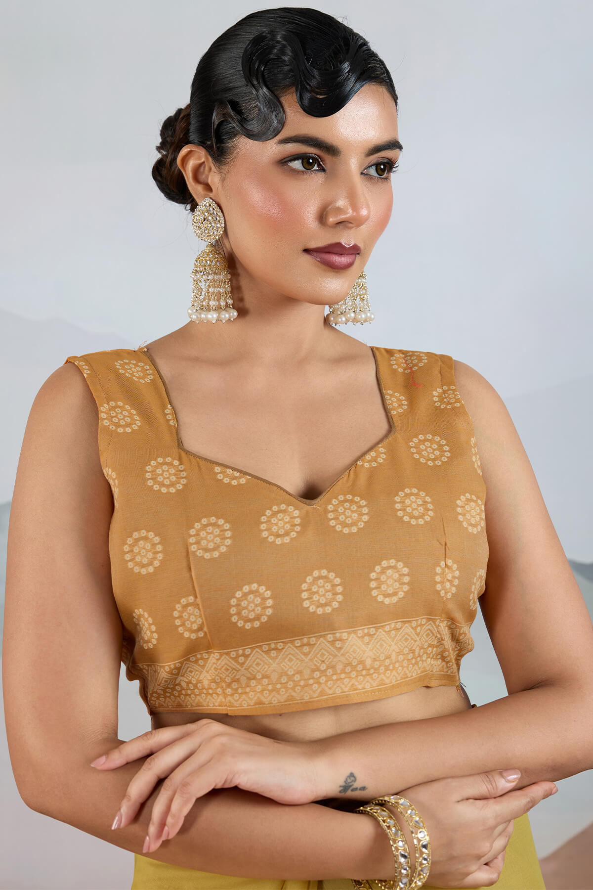 Dull Yellow Pure Cotton Viscose Silk Saree
