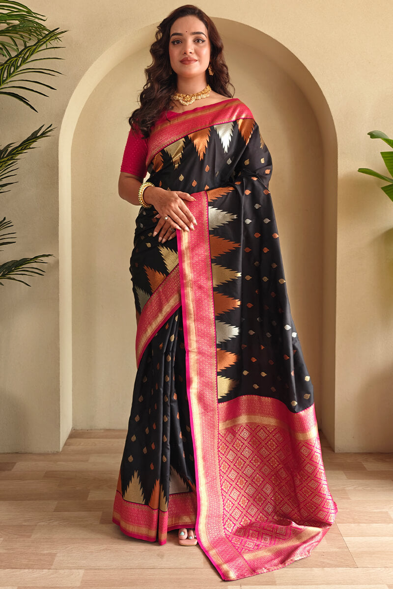 Dune Black Zari Woven Banarasi Silk Saree