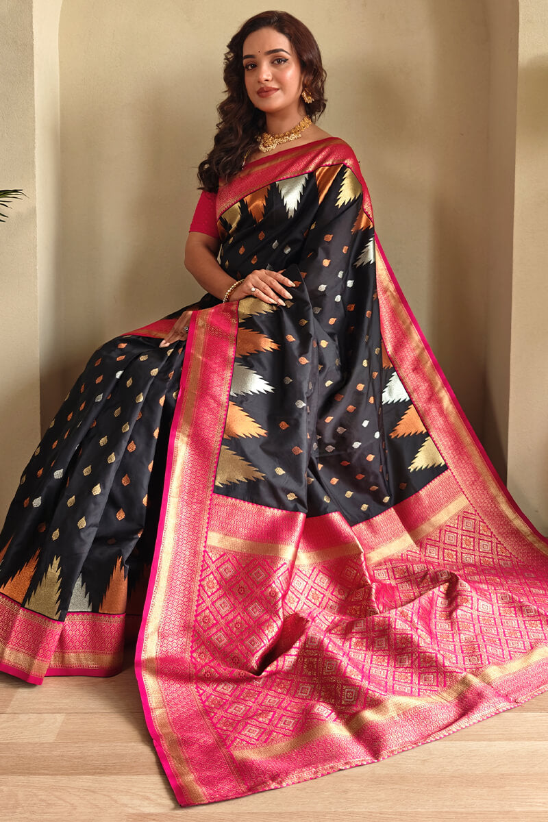Dune Black Zari Woven Banarasi Silk Saree