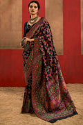 Dusky Black Kashmiri Modal Pashmina Silk Saree