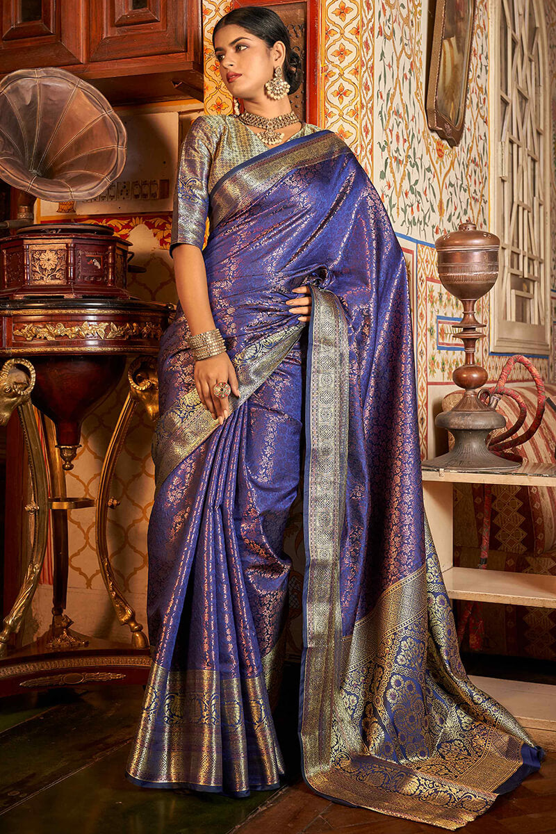 Dusky Blue Kanjivaram Silk Saree