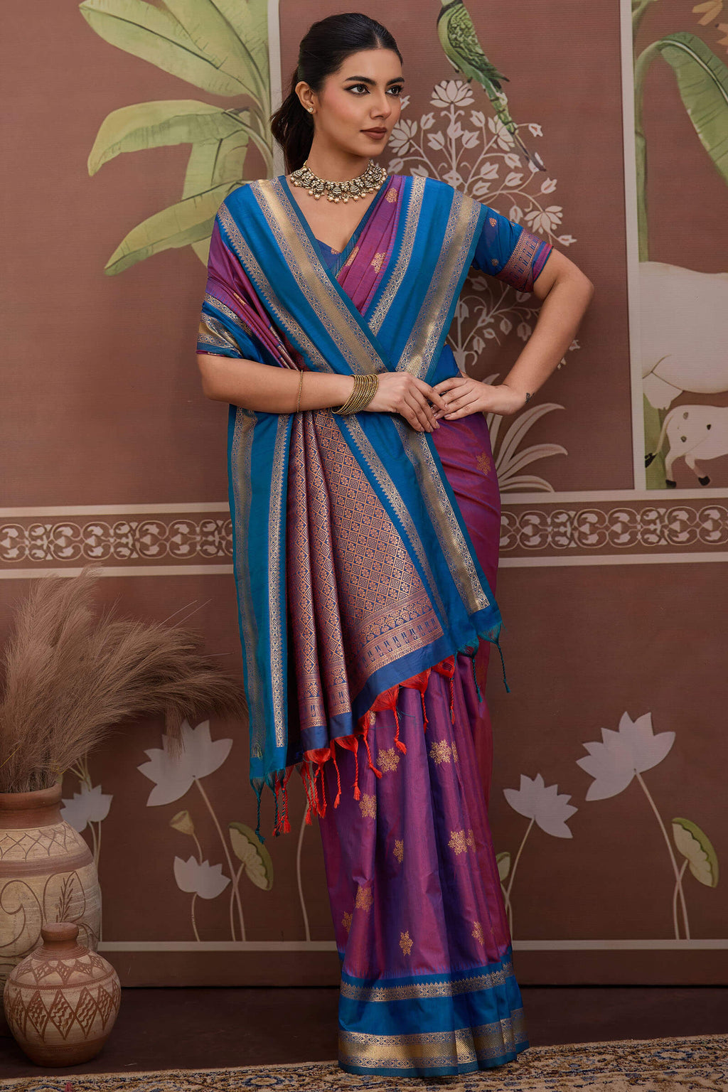 Dusky Purple Banarasi Tussar Silk Saree