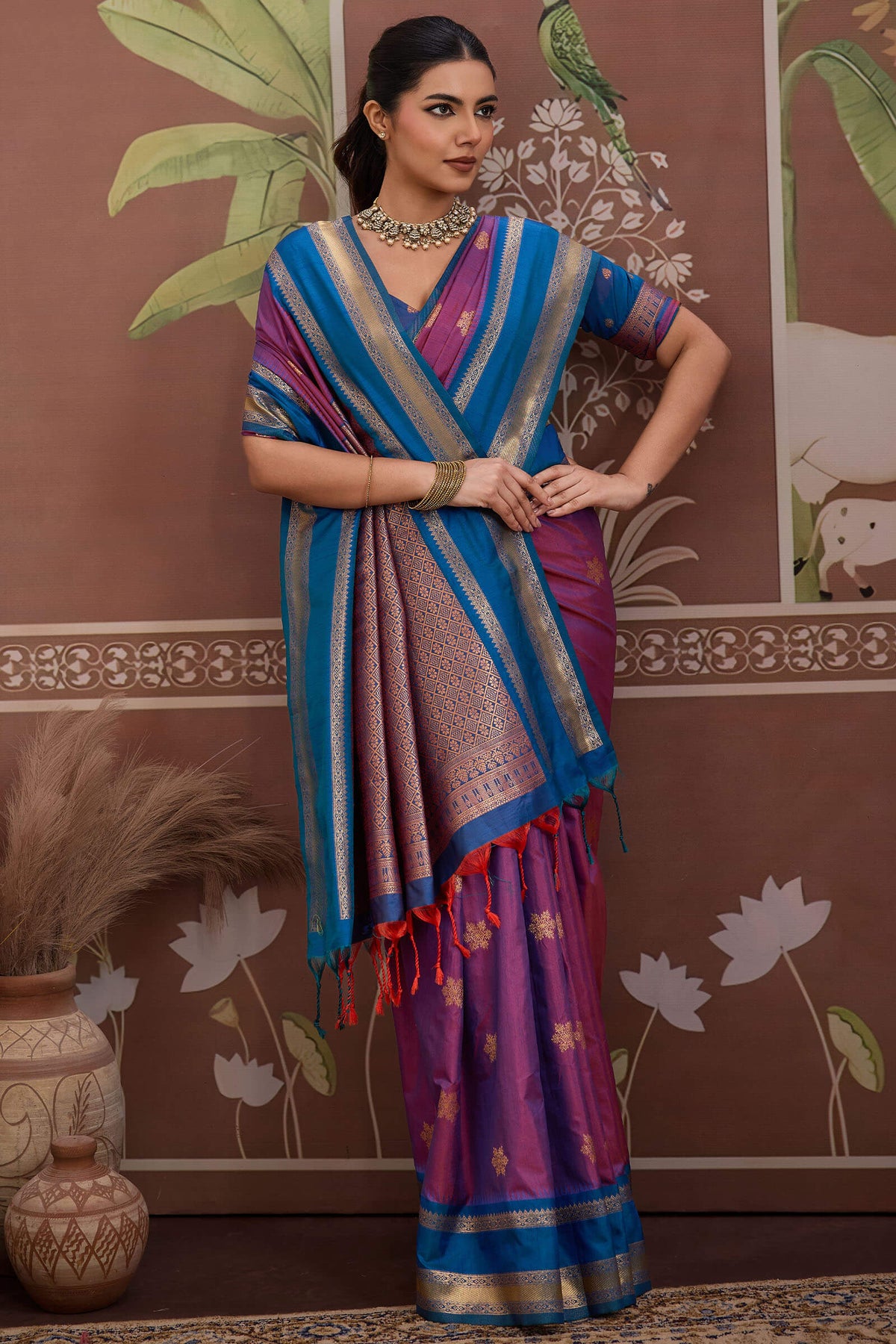 Dusky Purple Banarasi Tussar Silk Saree