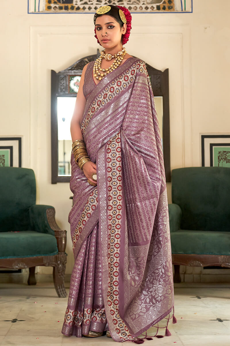 Dusky Purple Digital Printed Soft Silk Saree