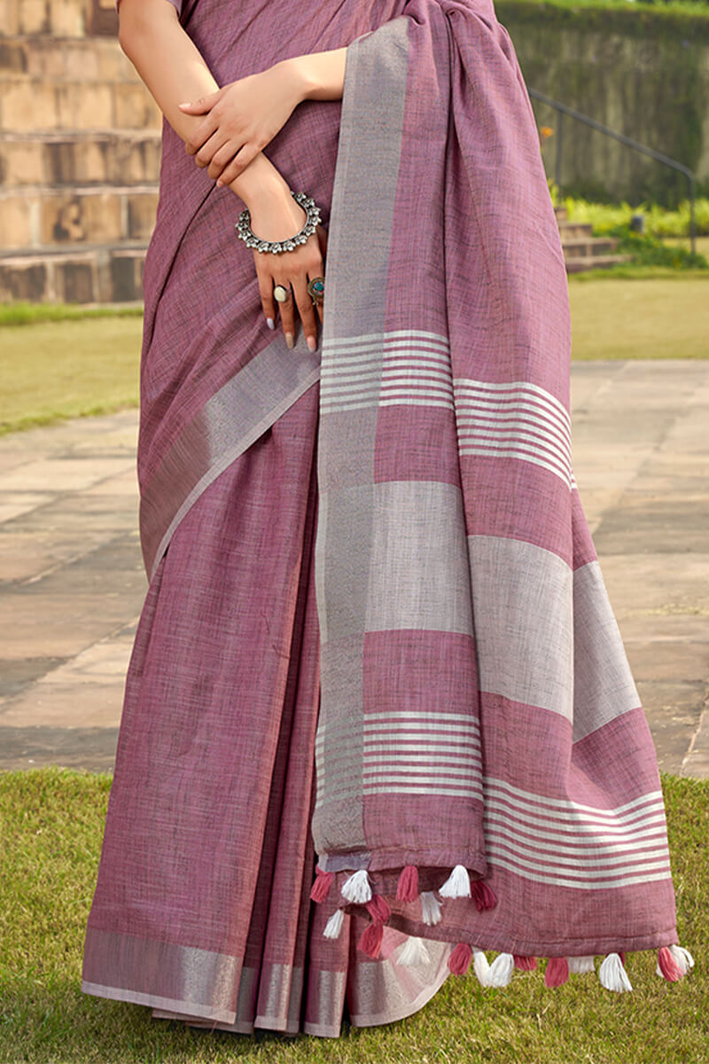 Dusky Purple Soft Linen Silk Saree