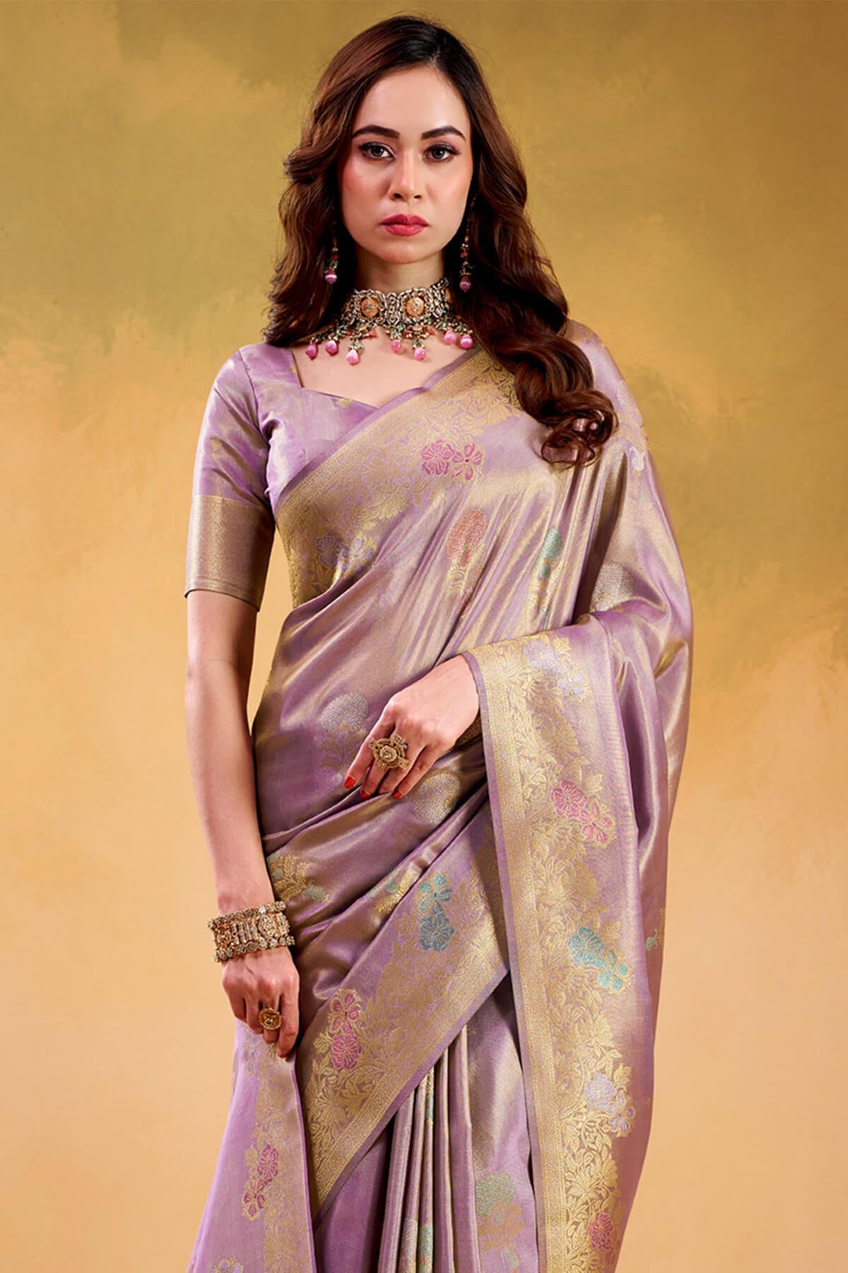 Dusty Lavender Banarasi Tissue Silk Saree