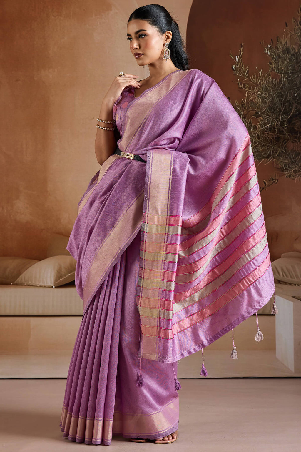 Dusty Lavender Bhagalpuri Silk Saree