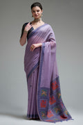 Dusty Lavender Jamdani Cotton Silk Saree