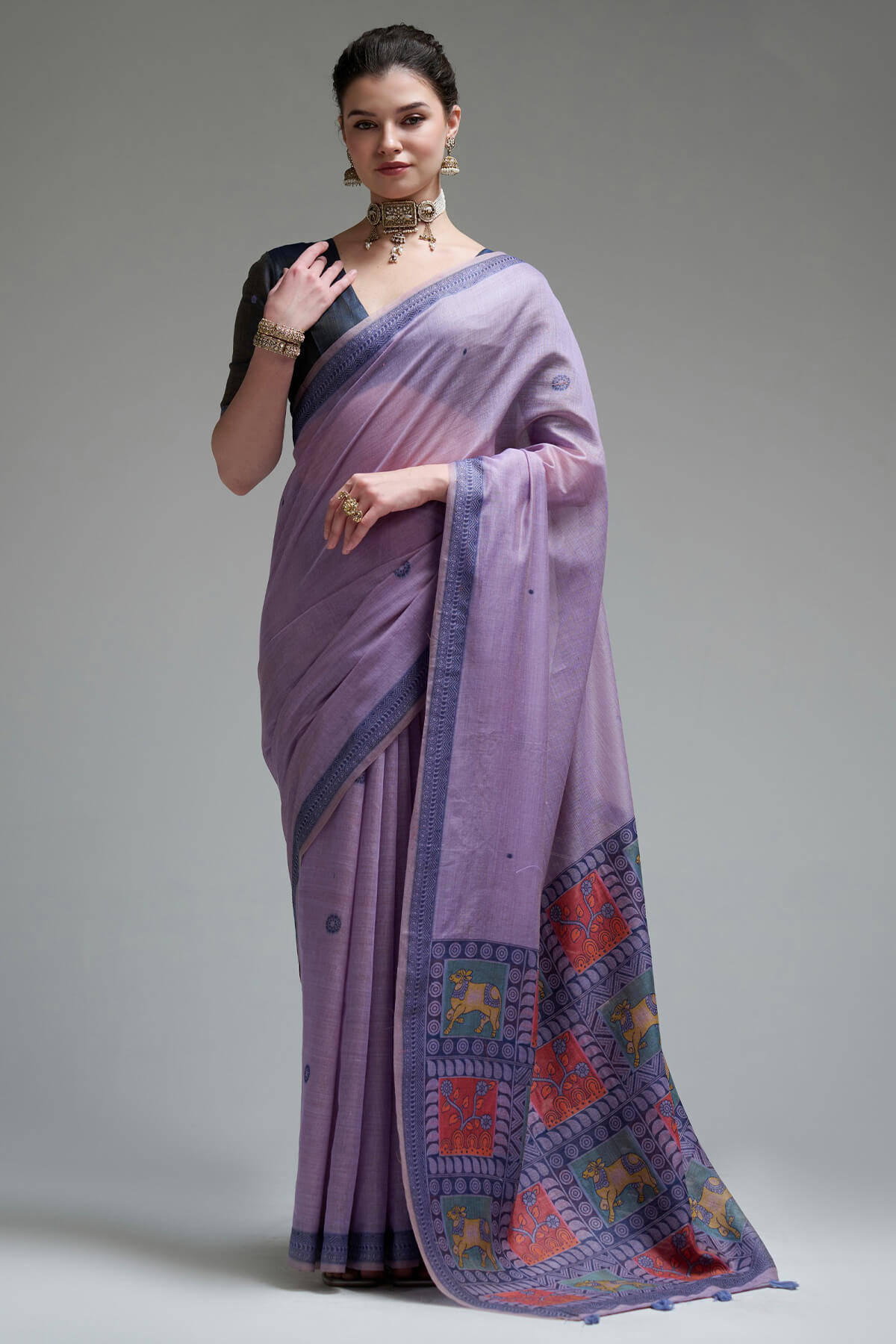 Dusty Lavender Jamdani Cotton Silk Saree