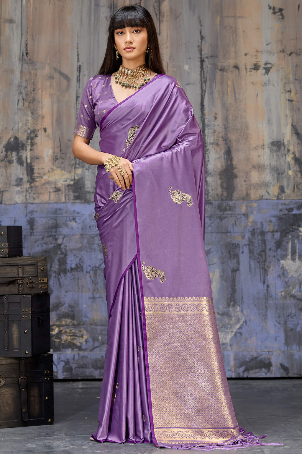 Dusty Lavender Zari woven Banarasi Satin Silk Saree