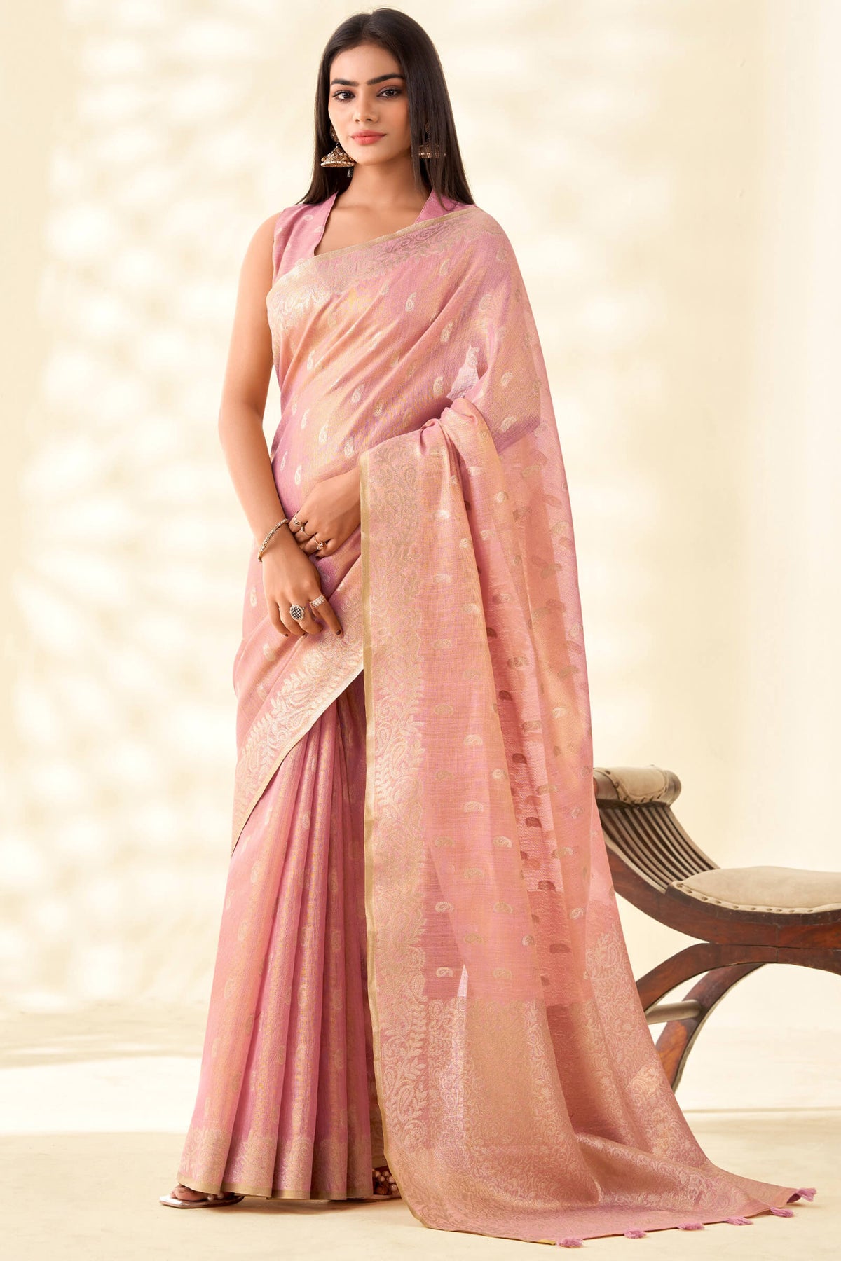 Dusty Pink Tissue Linen Silk Saree
