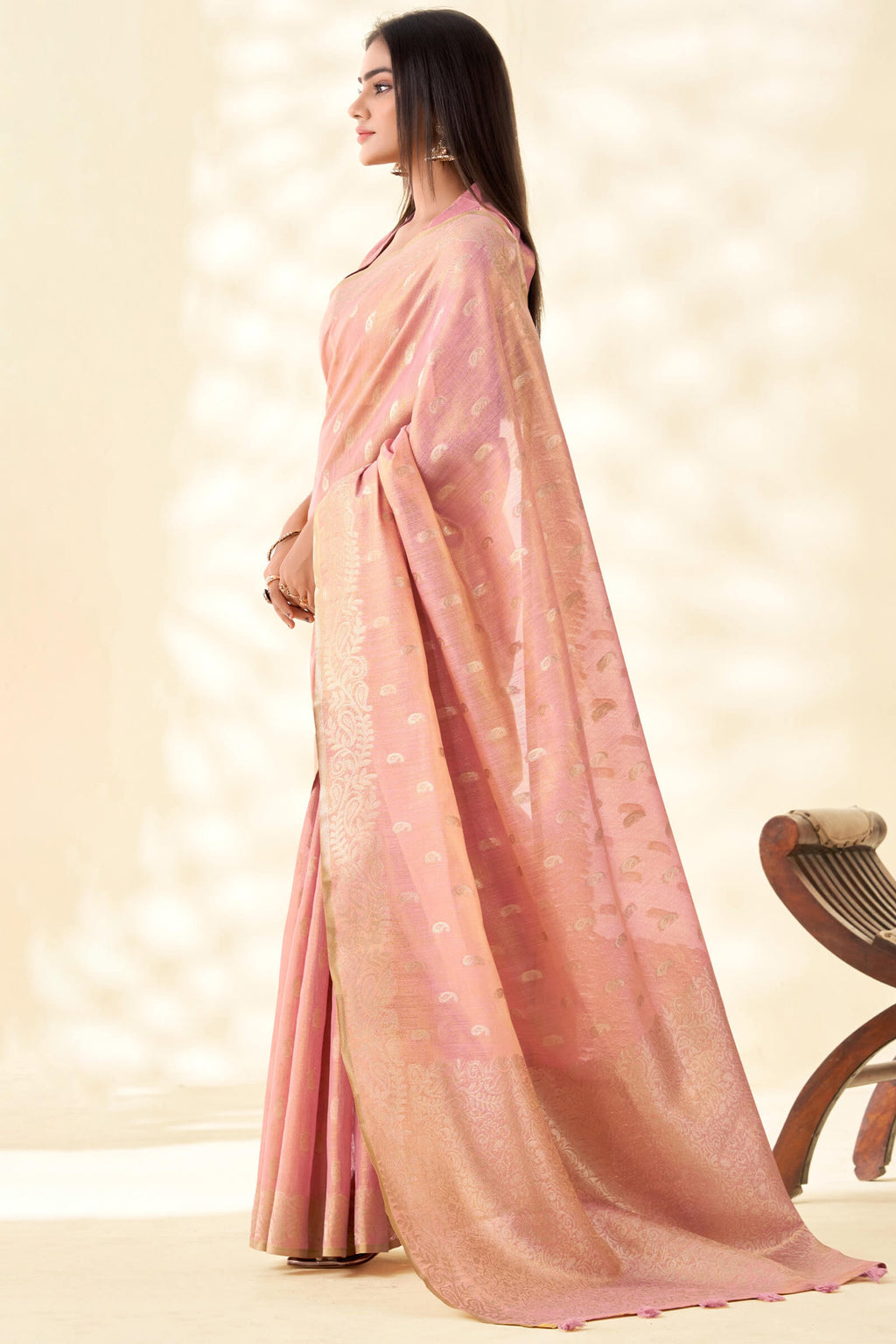Dusty Pink Tissue Linen Silk Saree
