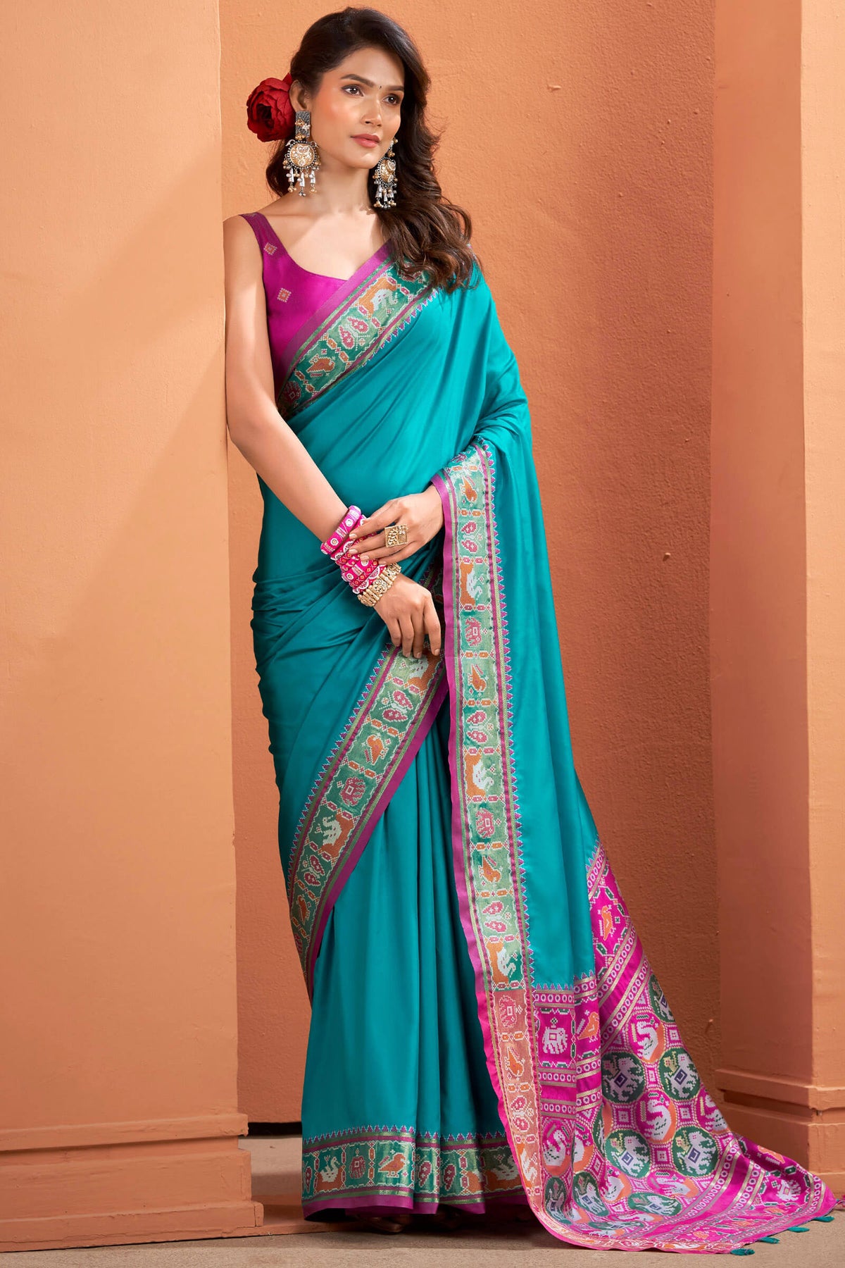 Eastern Blue Patola Silk Saree