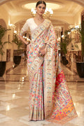Ecru White Pashmina Silk Saree