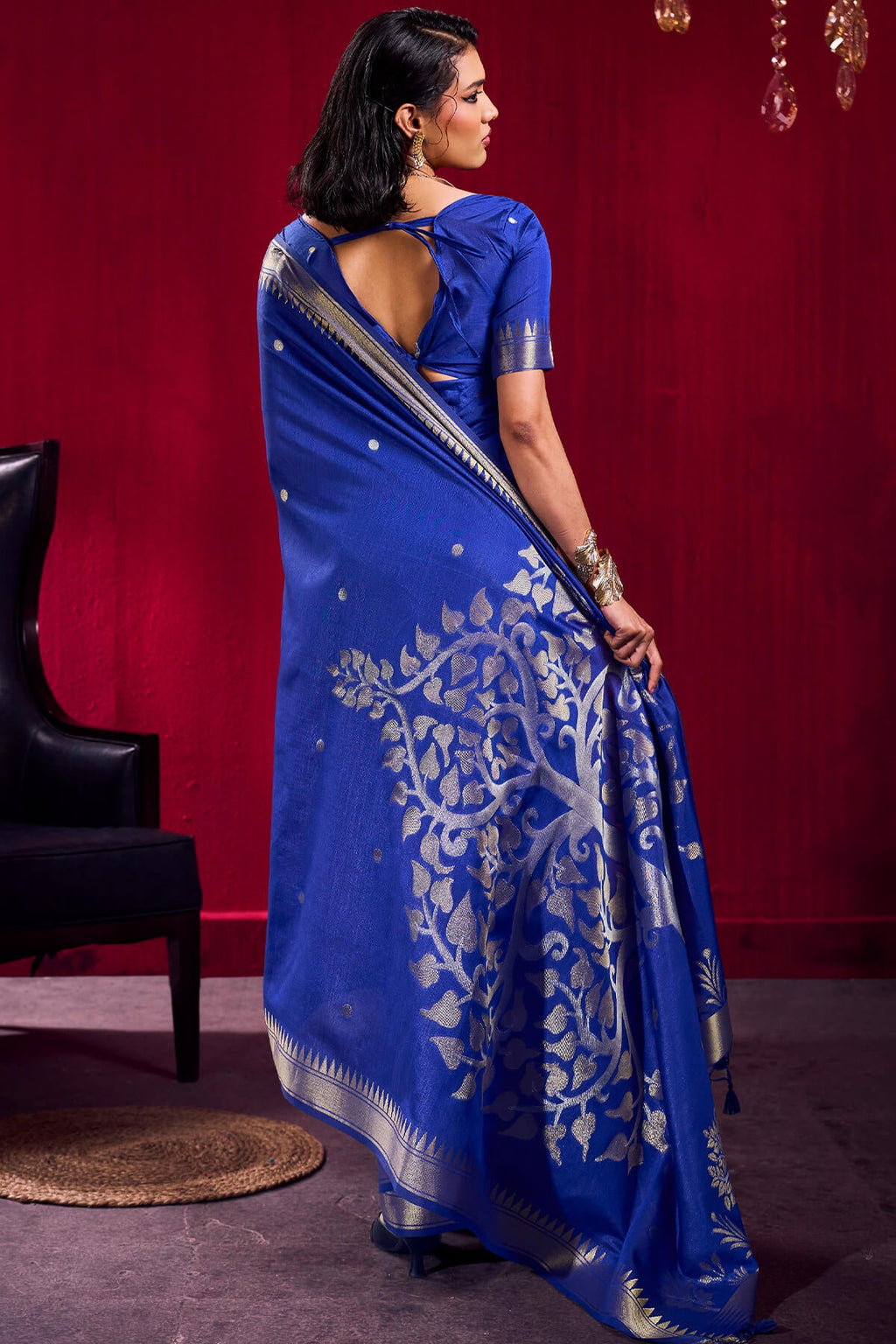 Egyptian Blue Banarasi Satin Linen Silk Saree