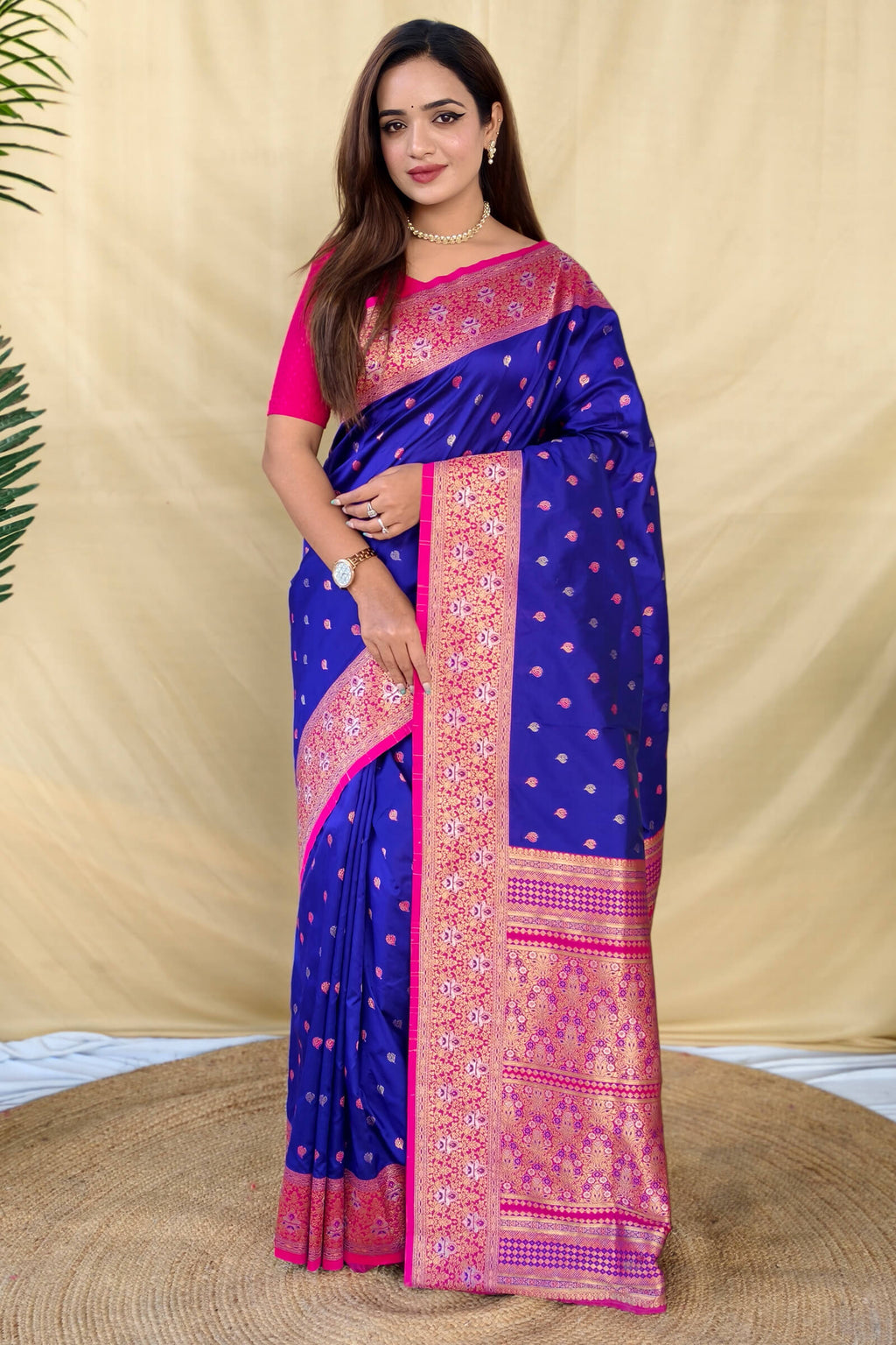 Egyptian Blue Zari Woven Banarasi Silk Saree