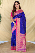 Egyptian Blue Zari Woven Banarasi Silk Saree