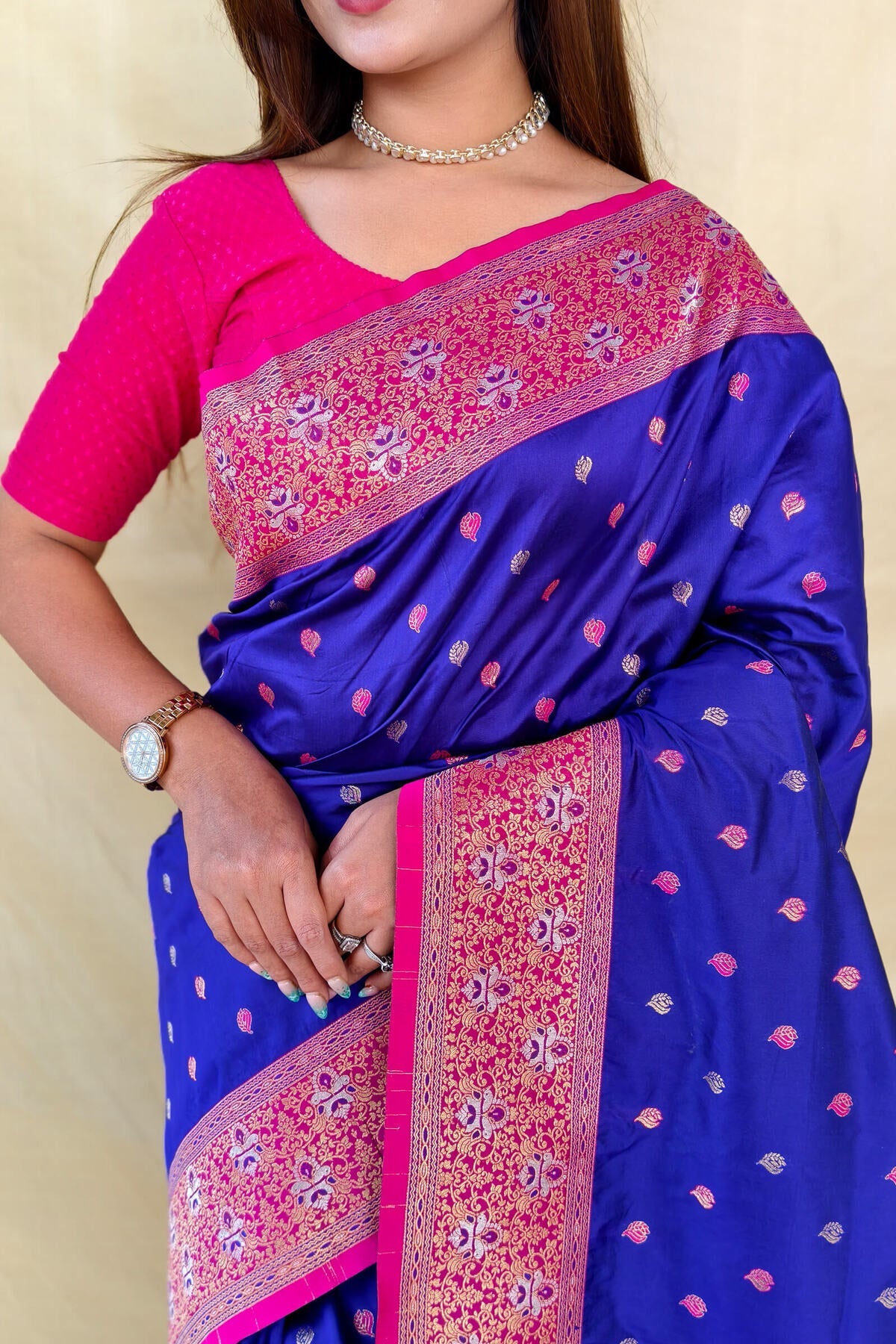 Egyptian Blue Zari Woven Banarasi Silk Saree