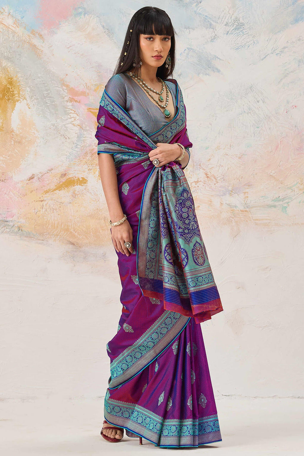 Eminence Purple Woven Kanjivaram Silk Saree