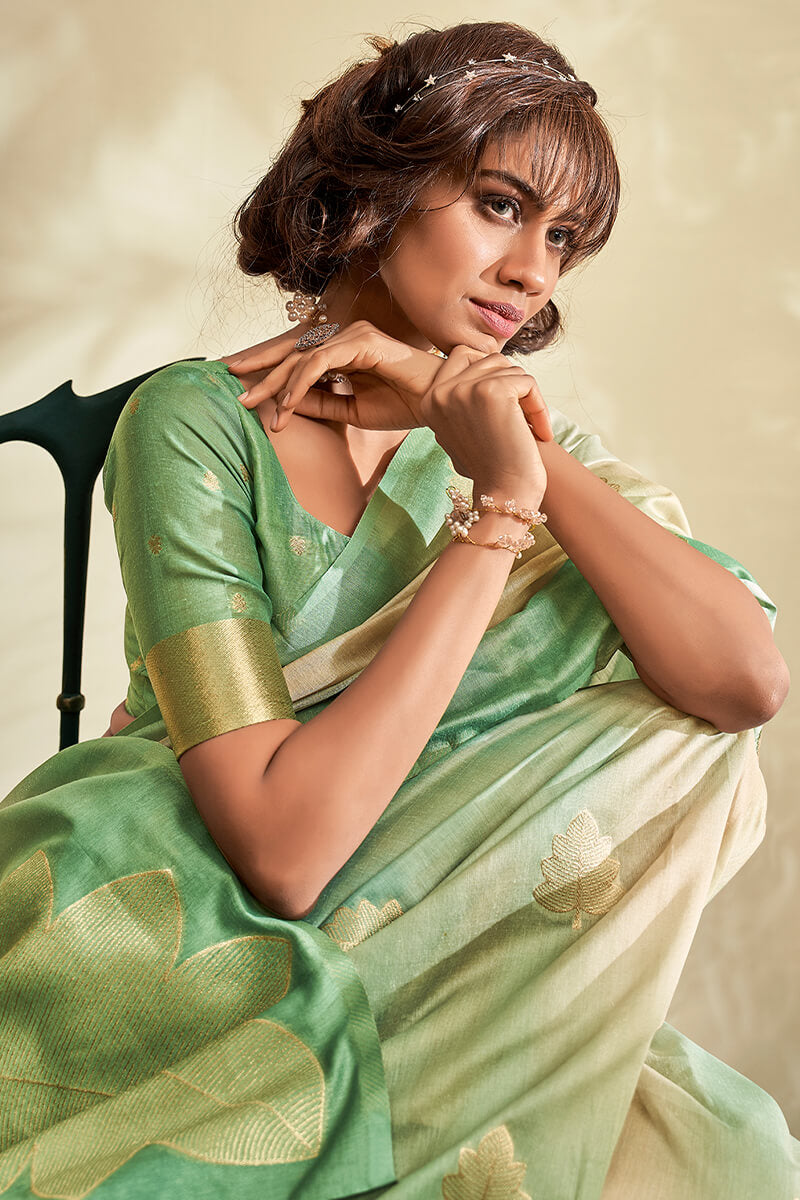 Faded Green Handloom Banarasi Silk Saree