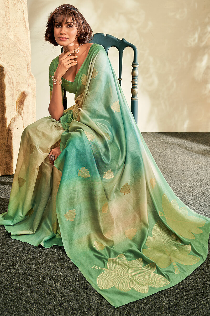 Faded Green Handloom Banarasi Silk Saree