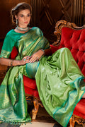 Faded Green Soft Banarasi Silk Saree