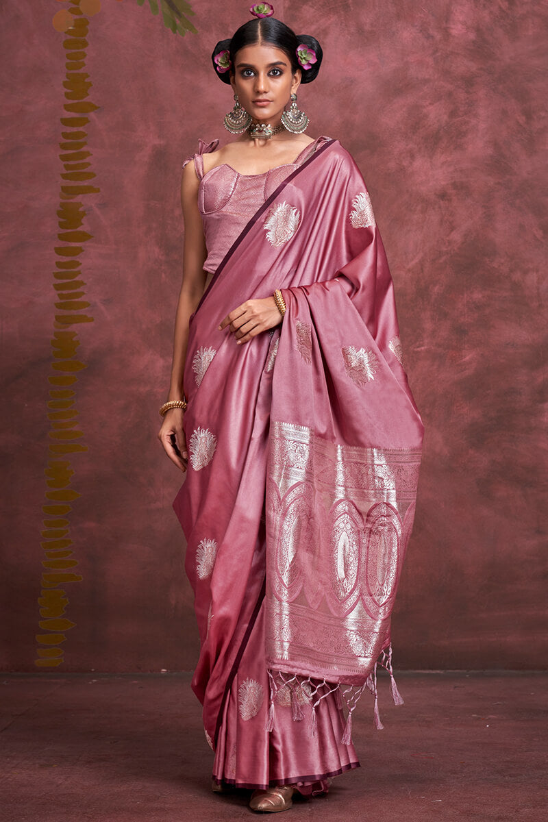 Faded Pink Banarasi Satin Silk Saree