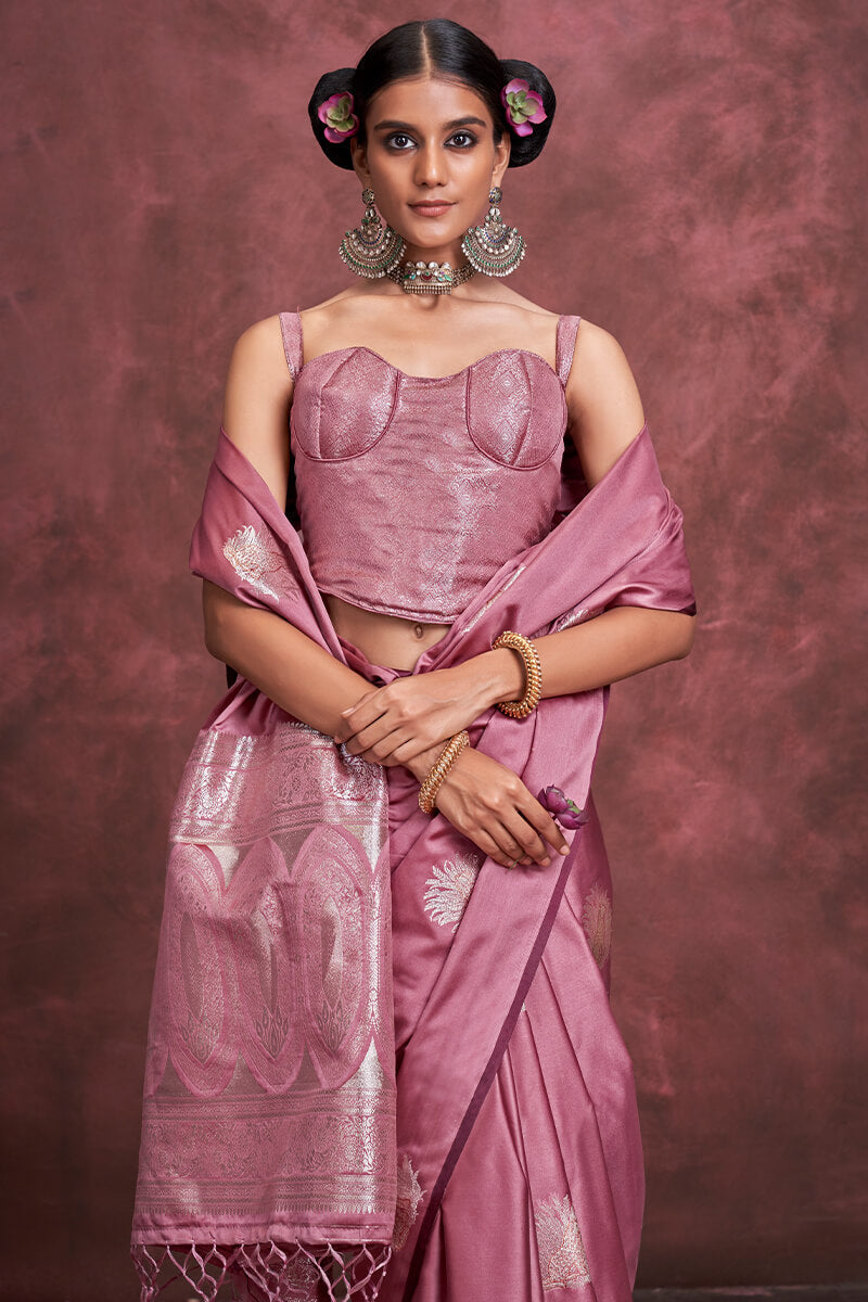 Faded Pink Banarasi Satin Silk Saree