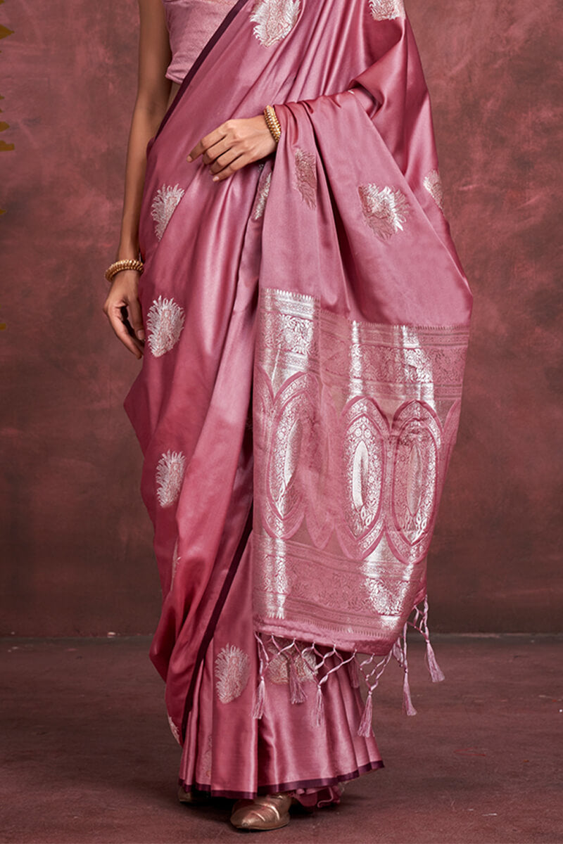 Faded Pink Banarasi Satin Silk Saree