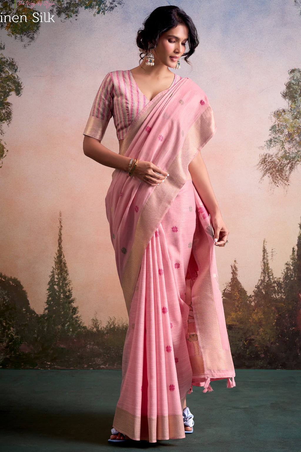 Faded Pink Linen Silk Saree